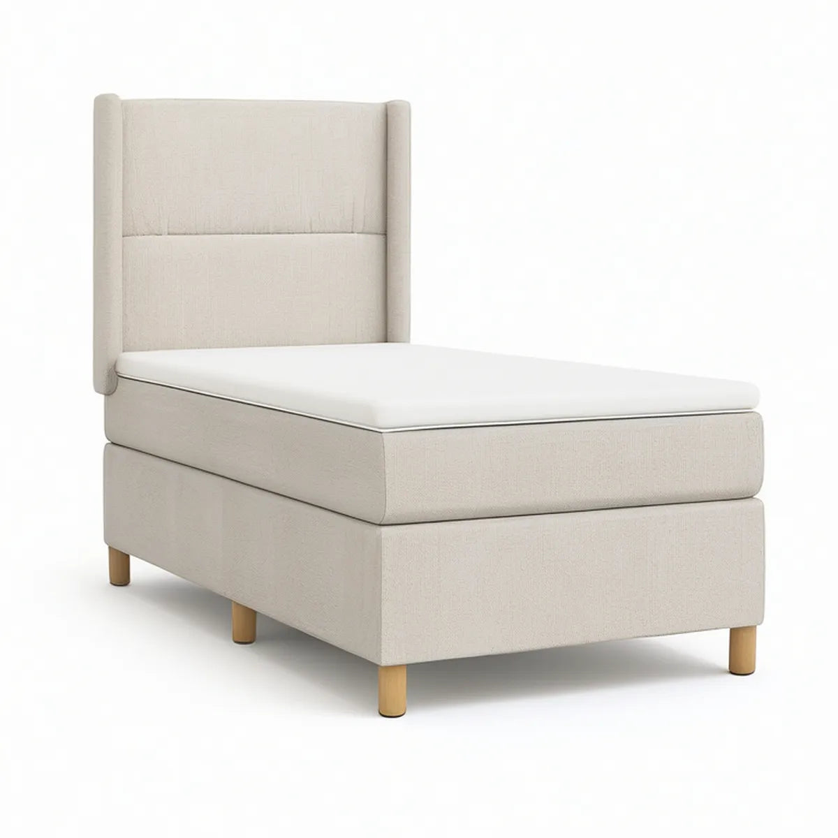 Cama Individual Estofada Bege e Branca com Colchão 90 x 200 cm