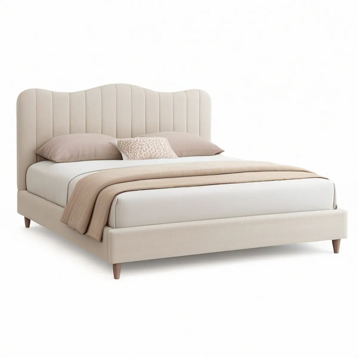 Cama de Casal Estofada Bege para Colchão 160 x 200 cm