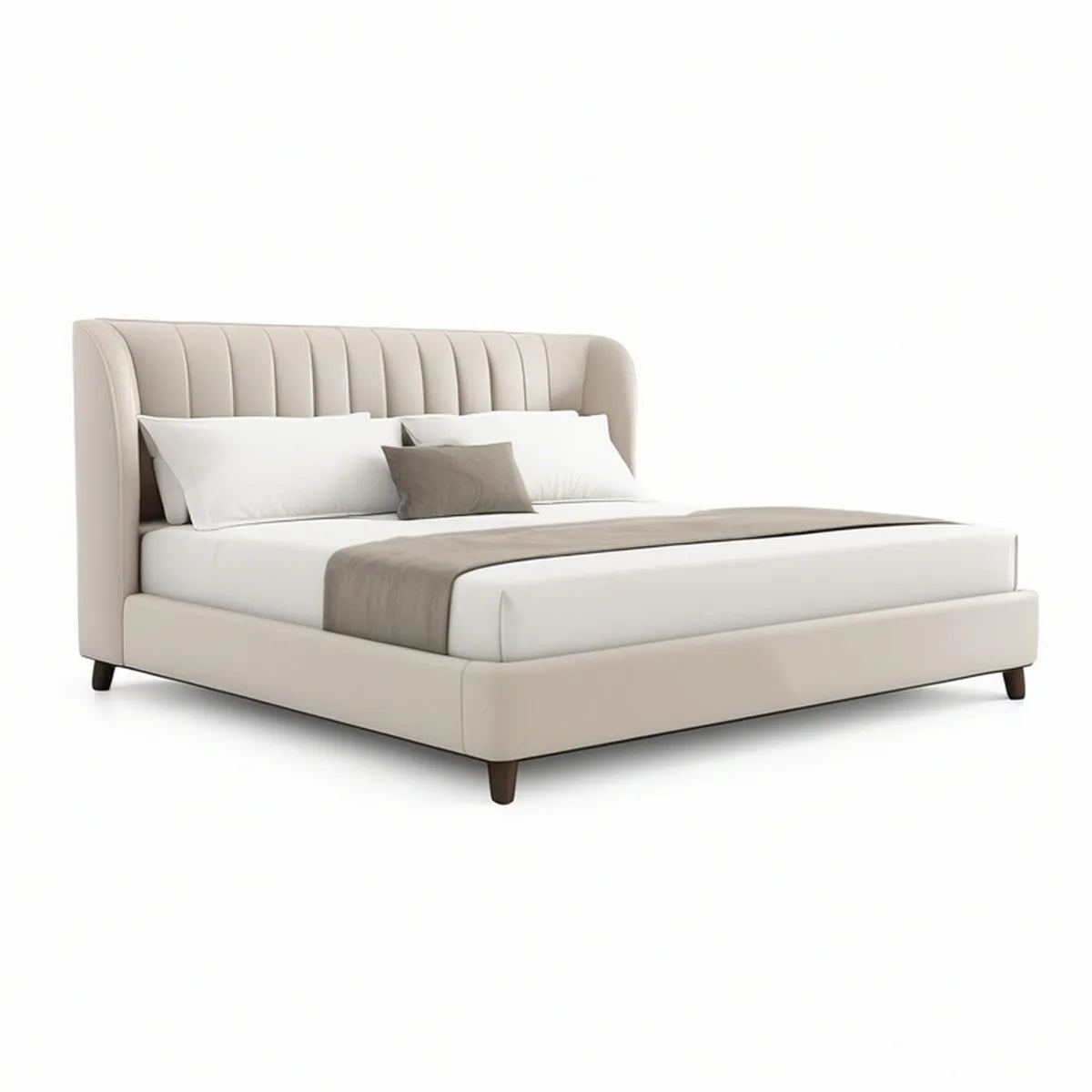 Cama de Casal Estofada Bege 160 x 200 cm com Cabeceira Acolchoada