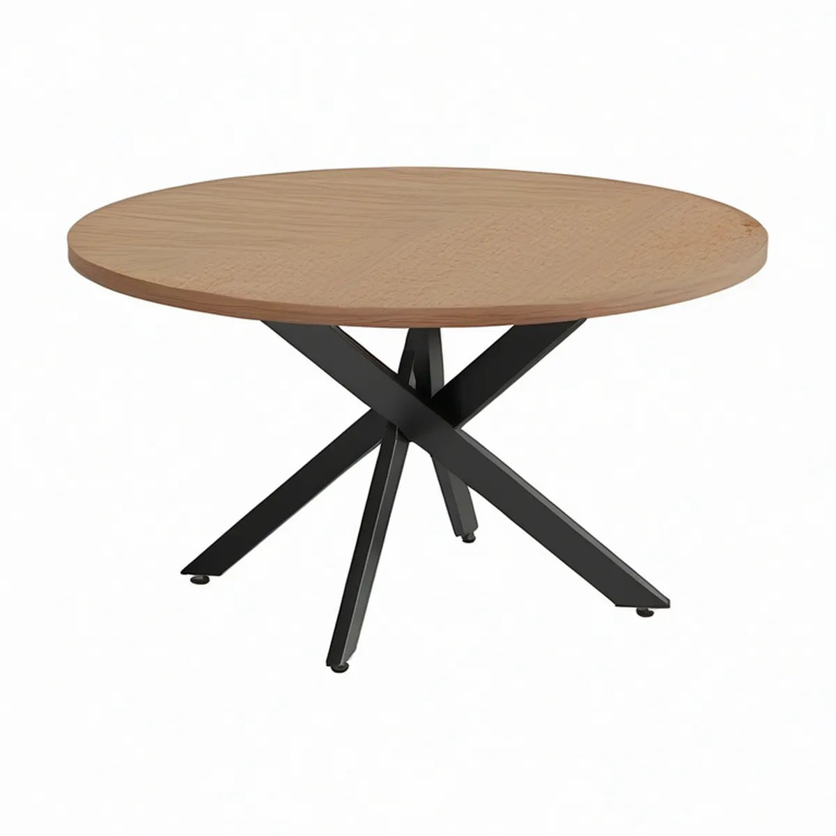 Mesa de centro redonda 80 x 45 cm com tampo em MDF folheado a carvalho natural e estrutura em aço preto