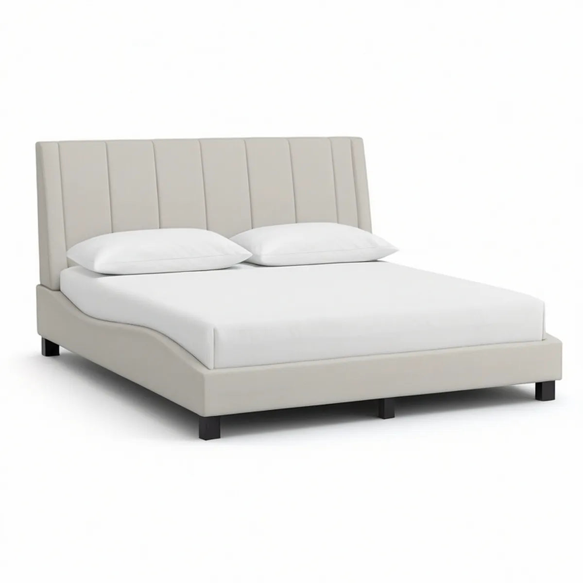 Cama de Casal Estofada Bege 160 x 200 cm em Poliéster