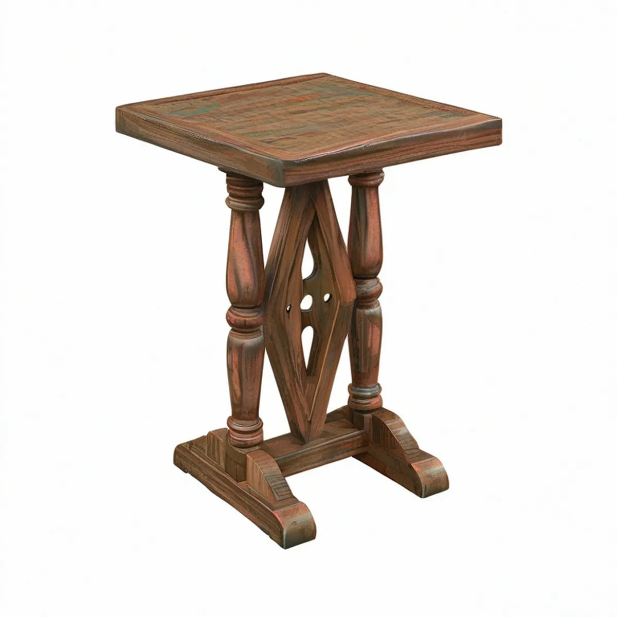 Mesa Lateral Quadrada em Madeira Maciça Castanho Escuro e Avermelhado 45 x 45 x 65 cm