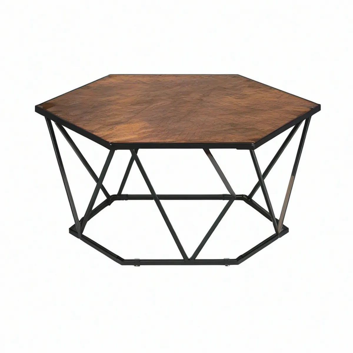 Mesa de Centro Octogonal em MDF e Aço Castanho e Preto 80 x 80 x 45 cm