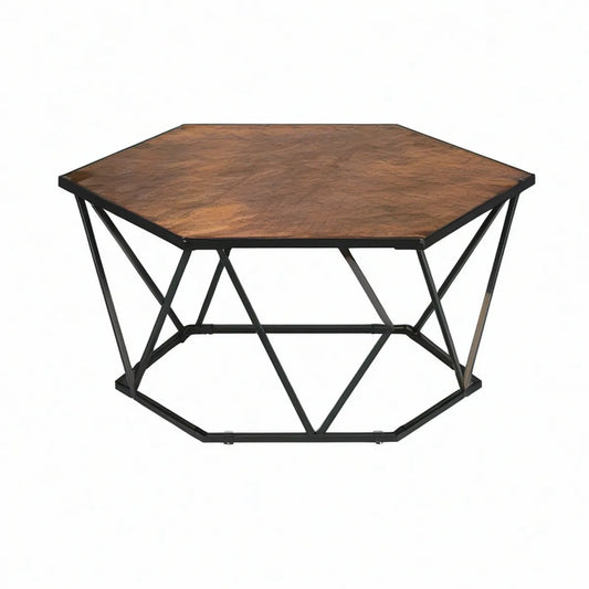 Mesa de Centro Octogonal em MDF e Aço Castanho e Preto 80 x 80 x 45 cm