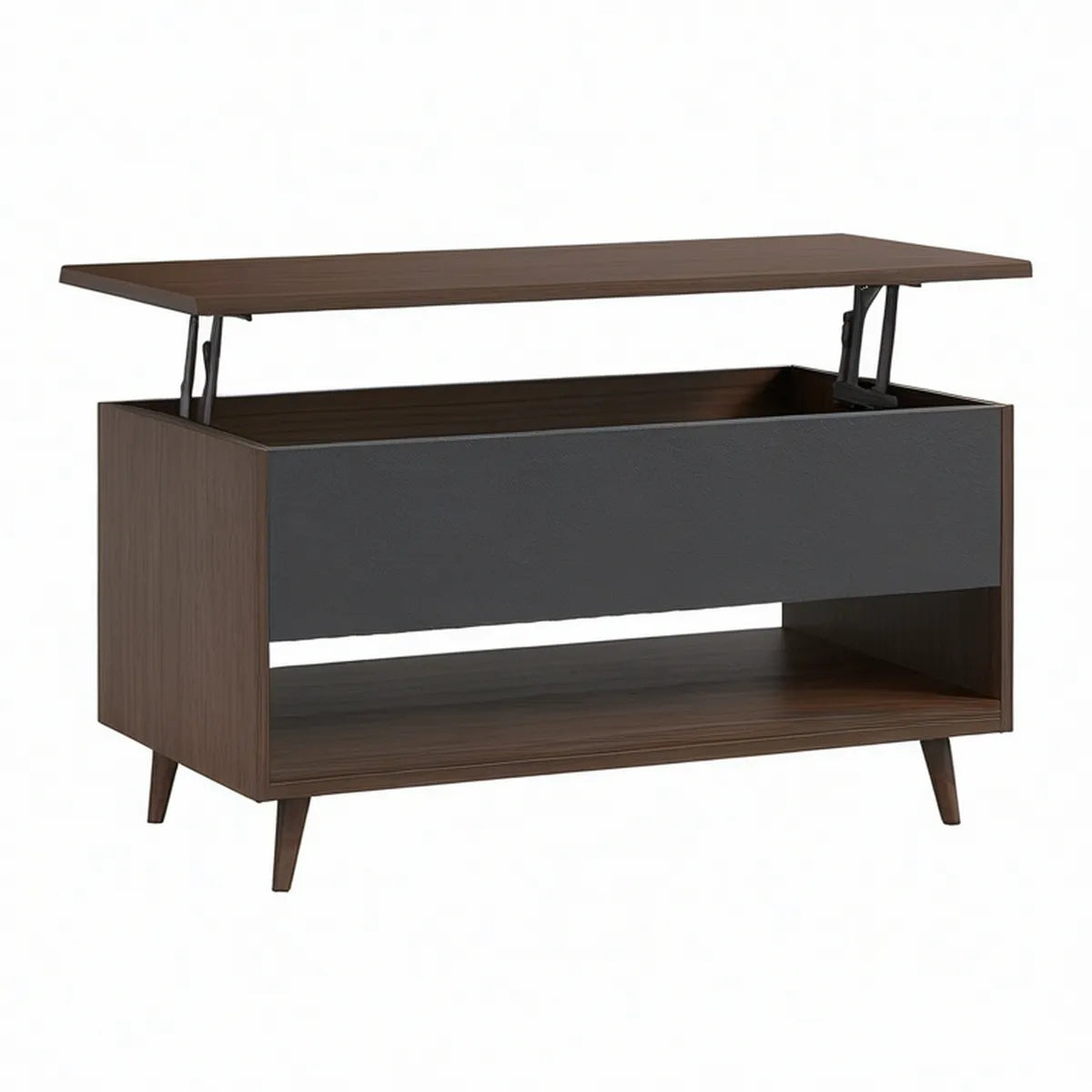 Mesa de centro elevatória retangular 100 x 50 x 45 cm em castanho escuro e preto