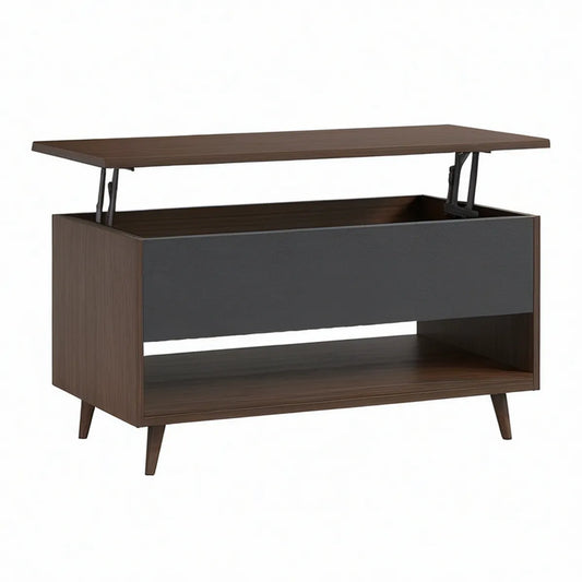 Mesa de centro elevatória retangular 100 x 50 x 45 cm em castanho escuro e preto