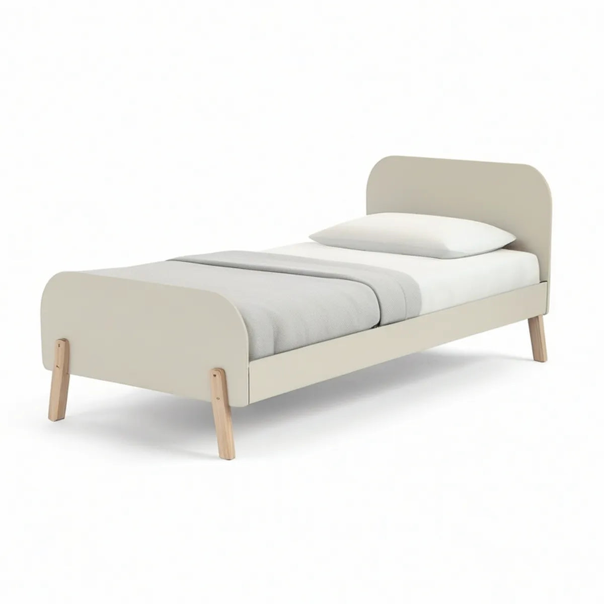 Cama Infantil Individual 90 x 190 cm com Cabeceira e Peseira Arredondadas em MDF Bege