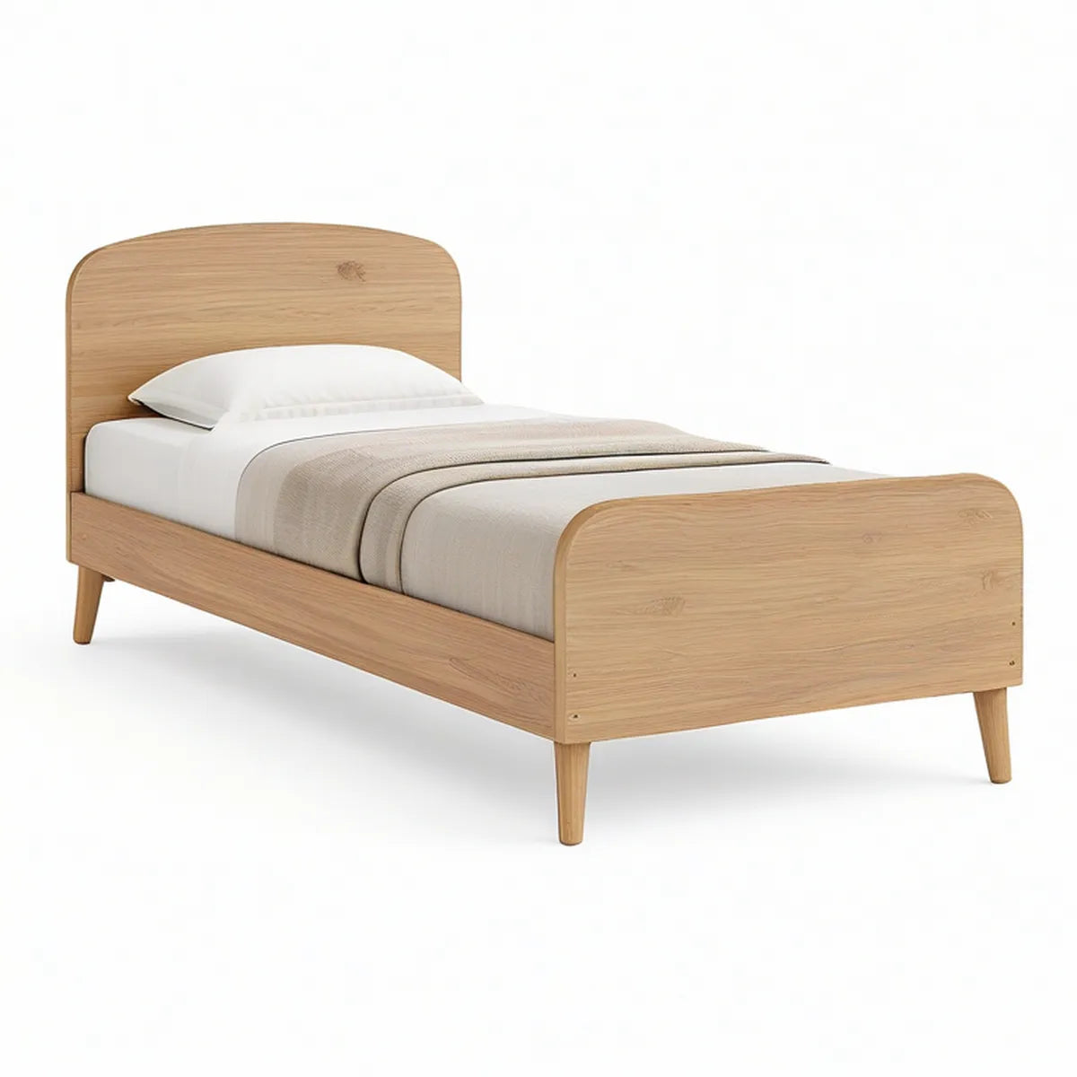 Cama Individual 90 x 190 cm em Pinho Maciço com Acabamento Carvalho Natural
