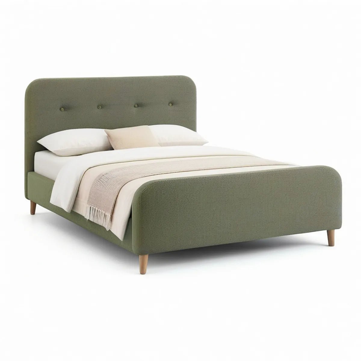 Cama de Casal Estofada Verde-oliva 160 x 200 cm com Cabeceira e Peseira