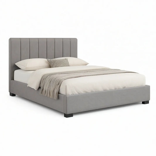 Cama de Casal Estofada em Veludo Cinzento 160 x 200 cm