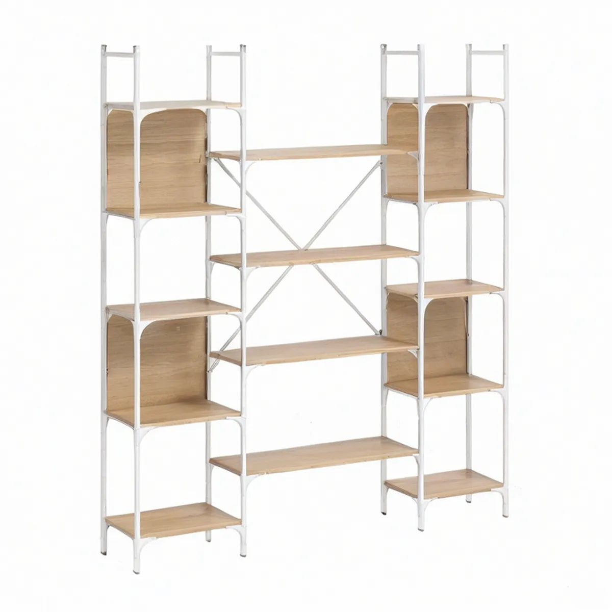 Estante Modular 200 x 30 x 200 cm em MDF Carvalho Claro e Aço Branco