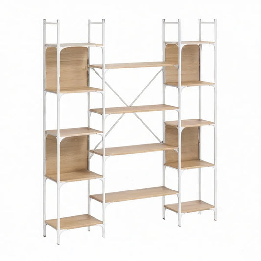 Estante Modular 200 x 30 x 200 cm em MDF Carvalho Claro e Aço Branco