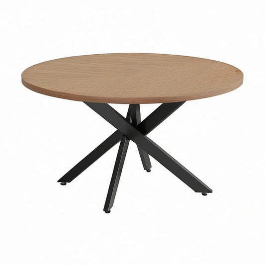 Mesa de centro redonda 80 x 45 cm com tampo em MDF folheado a carvalho natural e estrutura em aço preto