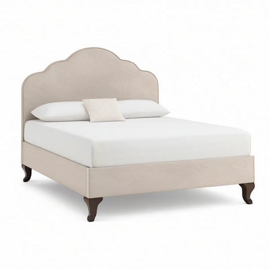 Cama de Casal Estofada Bege com Cabeceira Ondulada para Colchão 160 x 200 cm