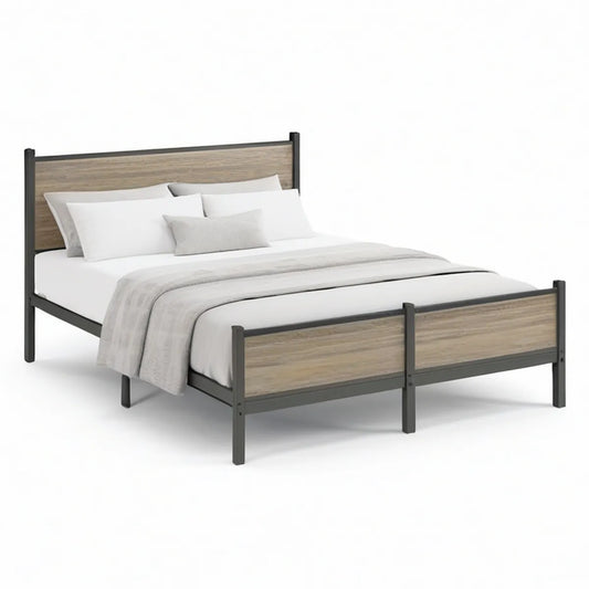 Cama de Casal 160 x 200 cm em Aço e MDF Carvalho e Antracite
